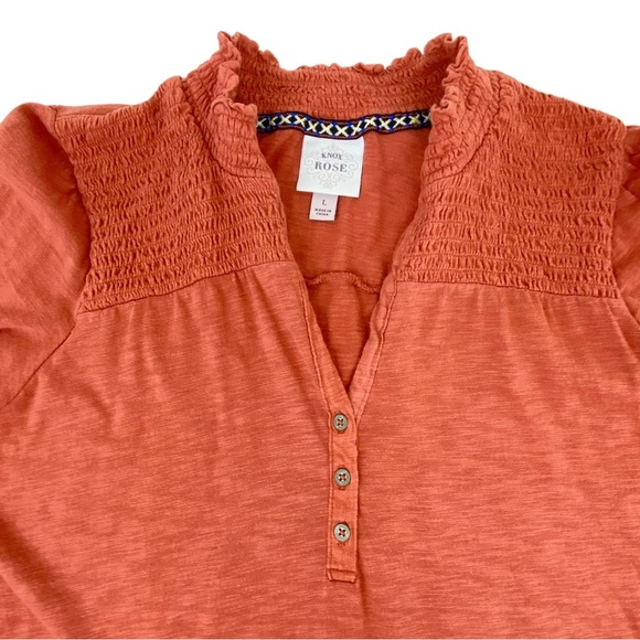 KNOX Rose Womens Henley Blouse Orange Short Sleeve V-Neck Button Up Size L - Picture 4 of 11